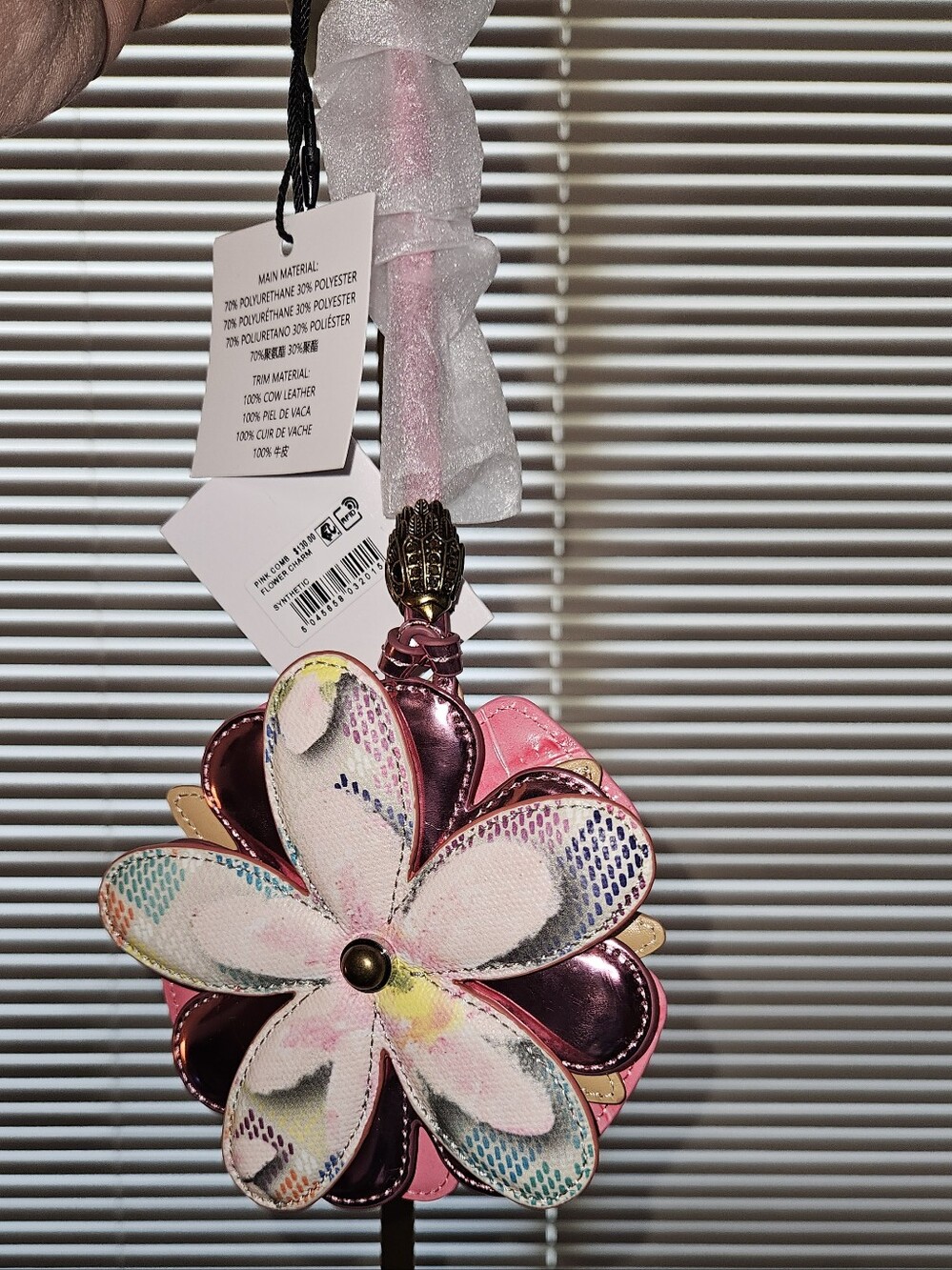 Kurt Geiger London Pink Floral Leather Charm Keychain